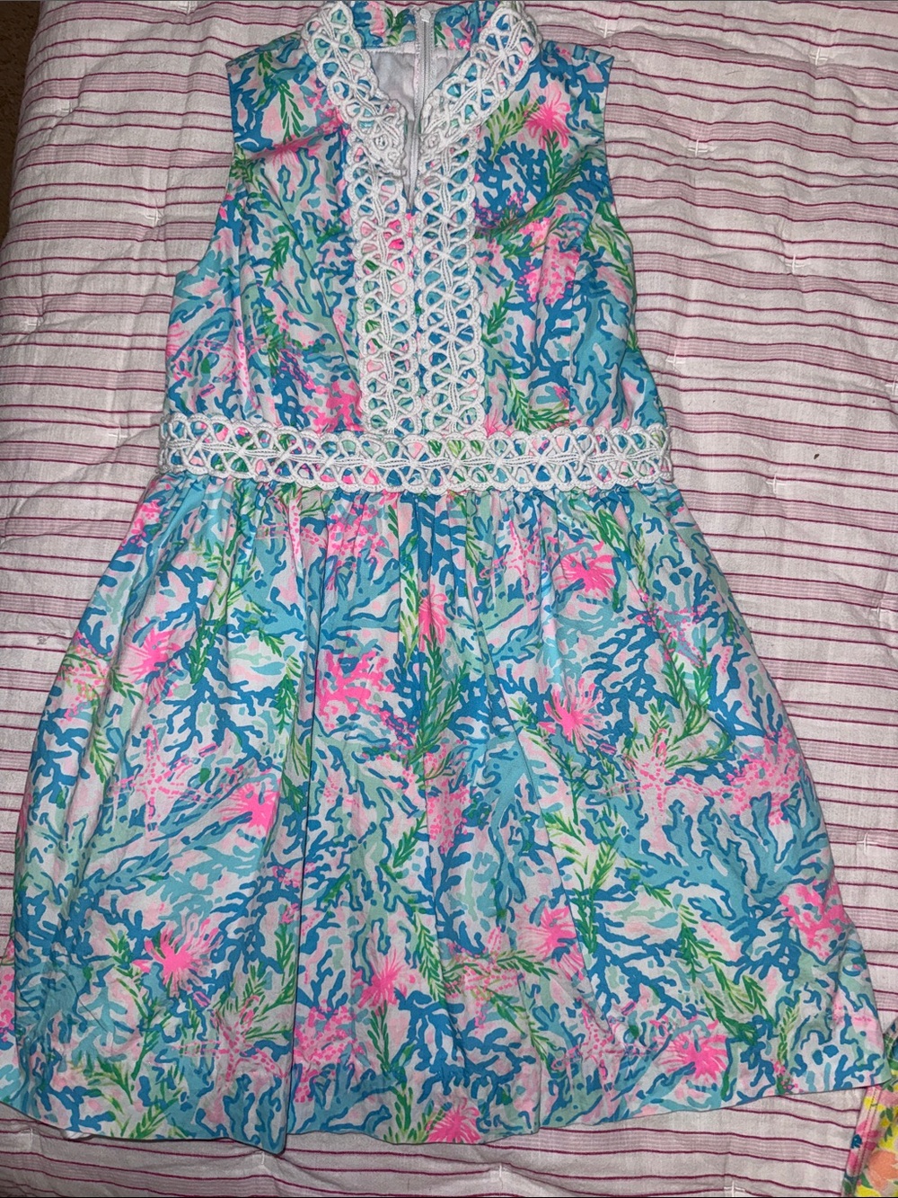 Lilly Pulitzer Girls Sleeveless Coral Reef Print Dress in Blue, Pink, Green